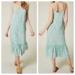 𝅺new O'Neill Aqua Floral Ruffled Hem Byron Ditsy Midi Dress US M